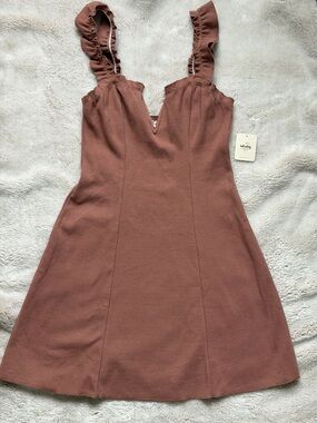 Intimately Free People XS Terracotta Ribbed Knit Ruffle Strap Stretch V-Neck